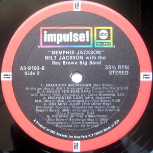 Milt Jackson With The Ray Brown Big Band: Memphis Jackson 12"