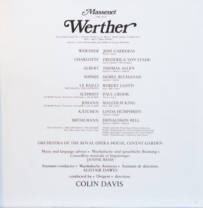 Massenet - Carreras, Von Stade, Allen, Buchanan, Lloyd, Orchestra Of The Royal Opera House, Covent Garden, Colin Davis: Werther 12" box set